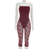 Zipper See Through Lace Patchwork Seventh Jumpsuit MXBF-J26JP126