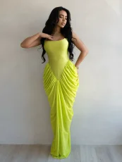 Sleeveless Solid Chiffon Pleated Maxi Dress ZSD-0781