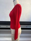 V Neck Solid Color Tops GYWO-55040
