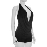 Solid Color Backless Halterneck Two Piece Short Set MXBF-J26ST022