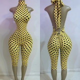 Polka Dots Print Backless Seventh Jumpsuit MXBF-J26JP114