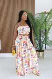 Sexy Print Sling Vest Big Swing Long Skirt 2 Piece Set TE-4752