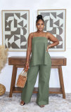 Solid Color Sling Top Loose Two Piece Pants Set NY-3892