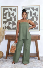 Solid Color Sling Top Loose Two Piece Pants Set NY-3892