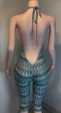 Print Halterneck Backless Slim Seventh Jumpsuit YMEF-59055