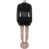 V Neck See Through Mesh Mini Dress BY-7685