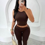 Sleeveless Solid Top Tight Two Piece Pants Set GYWO-55201