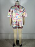 Print Short Sleeve Shirt Shorts 2 Piece Set TE-4751