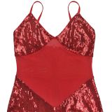 Sexy Ribbon Sequin V Neck Mesh Sling Maxi Dress BY-7647