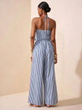 Halterneck Stripe Print Backless Jumpsuit NY-11282