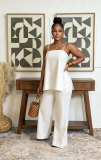 Solid Color Sling Top Loose Two Piece Pants Set NY-3892
