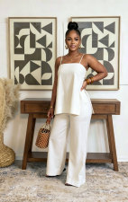Solid Color Sling Top Loose Two Piece Pants Set NY-3892