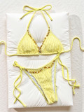 Solid Color Sexy Tiie UP Bikinis 2 Piece Swimsuit CSYZ-G615WY