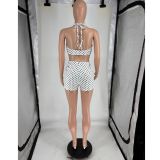 Polka Dots Print Off Shoulder Romper FOSF-8827