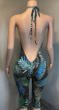 Print Halterneck Backless Slim Seventh Jumpsuit YMEF-59055