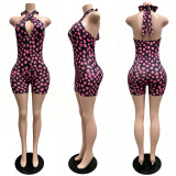 Polka Dots Print Deep V Neck Backless Romper CM-60411