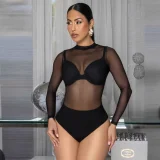 Long Sleeve Mesh See Through Bodysuit(Without Underwear) BMF-843