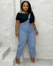 Plus Size Irregular Single Shoulder Denim Jumpsuit GYLN-8368
