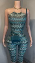 Print Halterneck Backless Slim Seventh Jumpsuit YMEF-59055