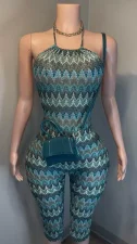 Print Halterneck Backless Slim Seventh Jumpsuit YMEF-59055
