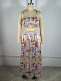 Sexy Print Sling Vest Big Swing Long Skirt 2 Piece Set TE-4752