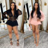 V Neck See Through Mesh Mini Dress BY-7685