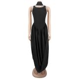 Solid Color Ribbon Sleeveless Split Maxi Dress BY-7659
