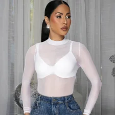 Long Sleeve Mesh See Through Bodysuit(Without Underwear) BMF-843