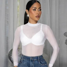 Long Sleeve Mesh See Through Bodysuit(Without Underwear) BMF-843