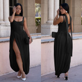 Solid Color Ribbon Sleeveless Split Maxi Dress BY-7659