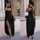 Solid Color Ribbon Sleeveless Split Maxi Dress BY-7659