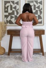 Stripe Sleeveless Tie Up Backless Two Piece Pants Set NY-11278
