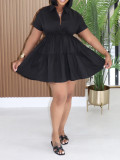 Short Sleeve Loose Solid Color Shirt Dress AIL-346