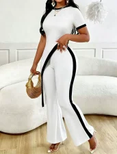 Contrast Color Irregular Top Pants 2 Piece Set QYMF-M604