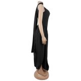 Solid Color Ribbon Sleeveless Split Maxi Dress BY-7659