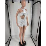 Polka Dots Print Off Shoulder Romper FOSF-8827