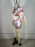 Print Short Sleeve Shirt Shorts 2 Piece Set TE-4751