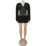 V Neck See Through Mesh Mini Dress BY-7685