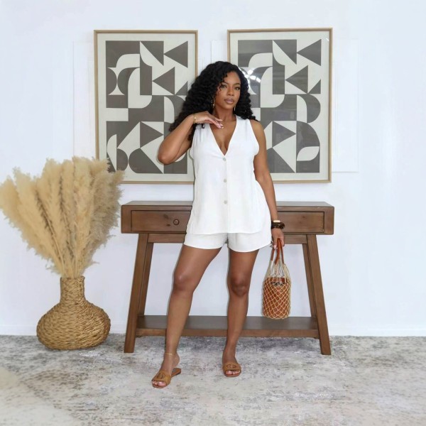 Sleeveless Solid Color Two Piece Shorts Set NY-3893
