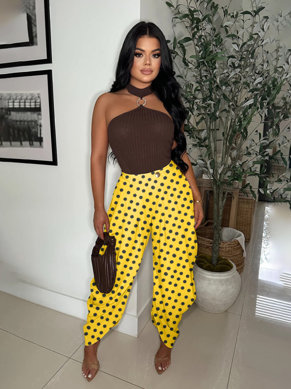 Casual Polka Dots Print Wide Leg Pants YMEF-59065