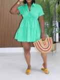 Short Sleeve Loose Solid Color Shirt Dress AIL-346