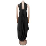 Solid Color Ribbon Sleeveless Split Maxi Dress BY-7659
