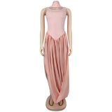 Solid Color Ribbon Sleeveless Split Maxi Dress BY-7659
