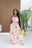 Sexy Print Sling Vest Big Swing Long Skirt 2 Piece Set TE-4752