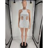 Polka Dots Print Off Shoulder Romper FOSF-8827