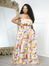 Sexy Print Sling Vest Big Swing Long Skirt 2 Piece Set TE-4752
