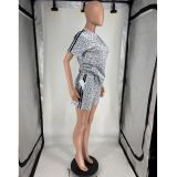 Short Sleeve Print Top Sport Two Piece Shorts Set FOSF-8826