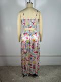Sexy Print Sling Vest Big Swing Long Skirt 2 Piece Set TE-4752