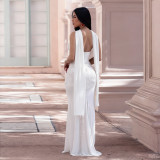 Sexy Ribbon Sequin V Neck Mesh Sling Maxi Dress BY-7647