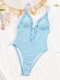 Solid Color Tie Up One Piece Swimsuit CSYZ-G609W